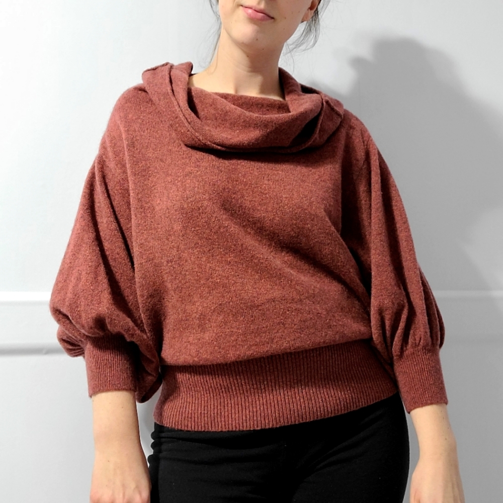 Anthropologie Cashmere Collection Natalie Cowl Neck Sweater in Burnt Toffee
